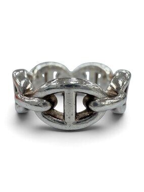 Hermes Enchainee PM Chaine D'ancre Ring Silver